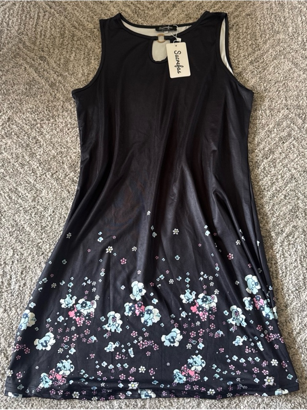 Sleeveless Black Floral Mini Dress by Sleepyfox
